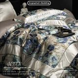  Set Chăn Ga Luxury - Gấm Siêu Mịn - HOA XANH 