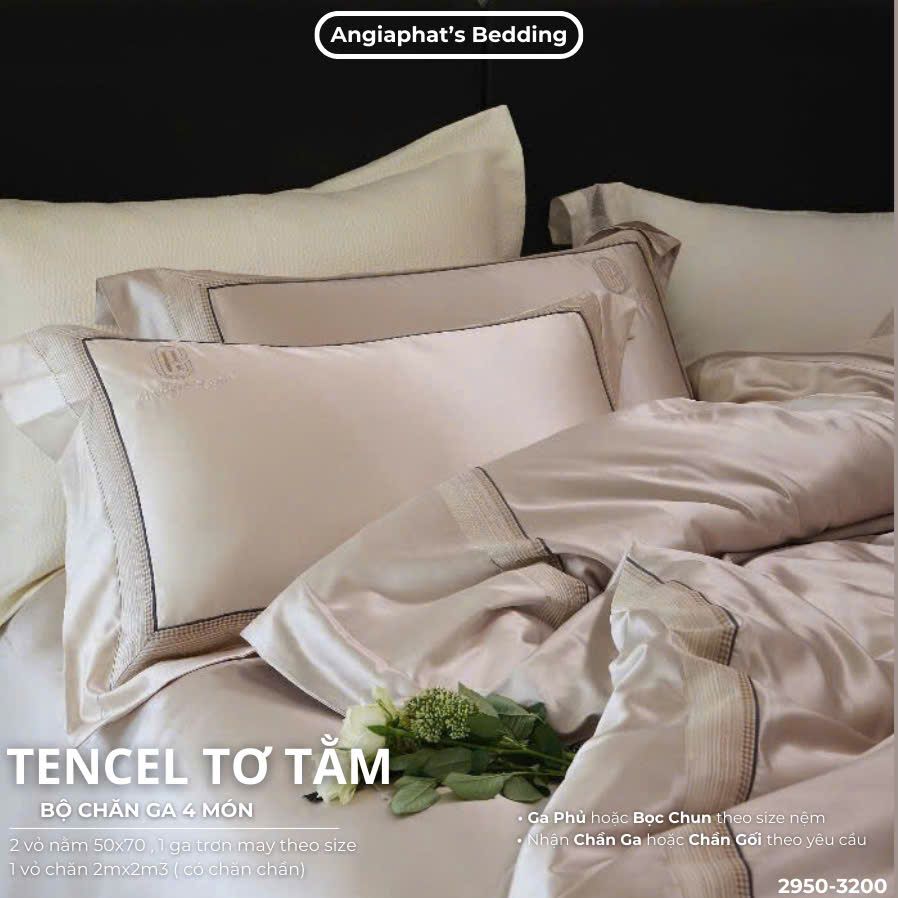  Set Chăn Ga Tencel Tơ Tằm COLOGNE - Kem Đồng 