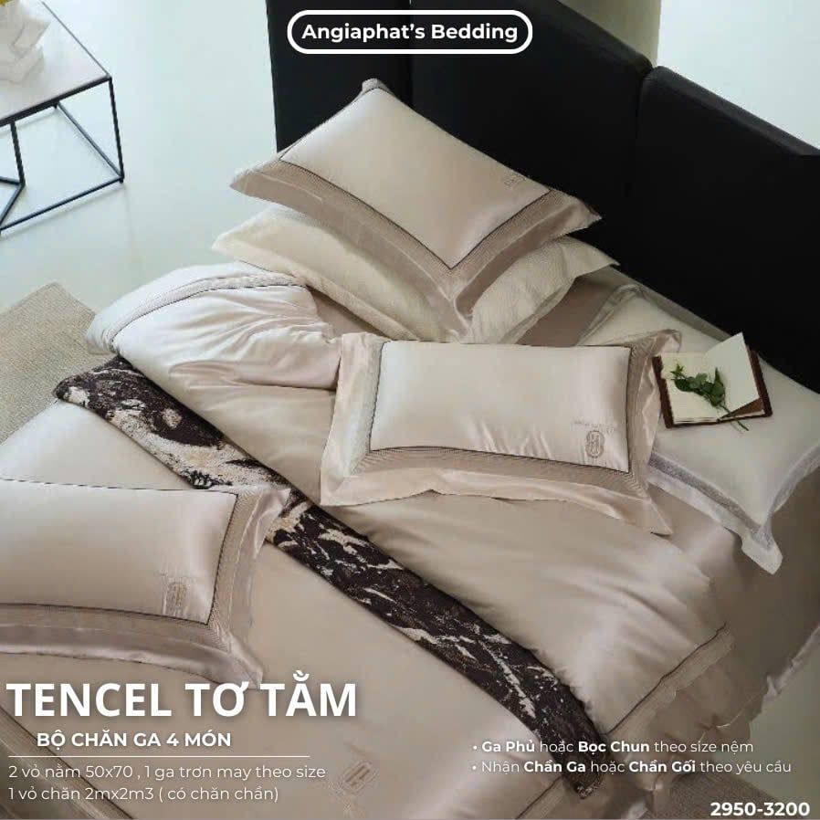  Set Chăn Ga Tencel Tơ Tằm COLOGNE - Kem Đồng 