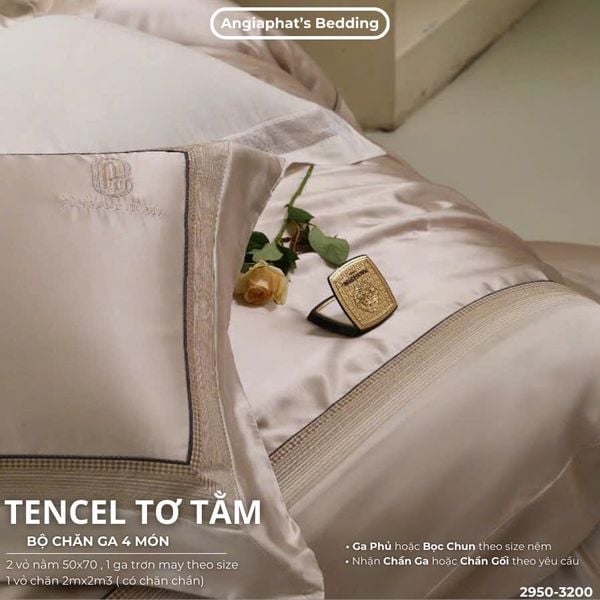  Set Chăn Ga Tencel Tơ Tằm COLOGNE - Kem Đồng 