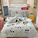  Bộ Chăn Ga Cotton Linen Kids / Cho Bé - Cute Dogs Xanh Caro 