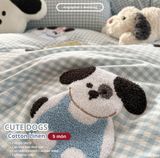  Bộ Chăn Ga Cotton Linen Kids / Cho Bé - Cute Dogs Xanh Caro 