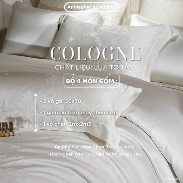  Set Chăn Ga GẤM TƠ TẰM - COLOGNE - MÀU TRẮNG 