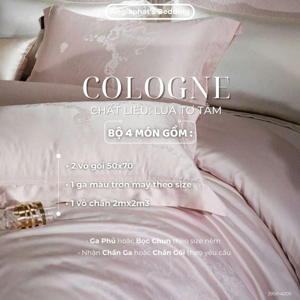  Set Chăn Ga GẤM TƠ TẰM - COLOGNE - MÀU HỒNG 