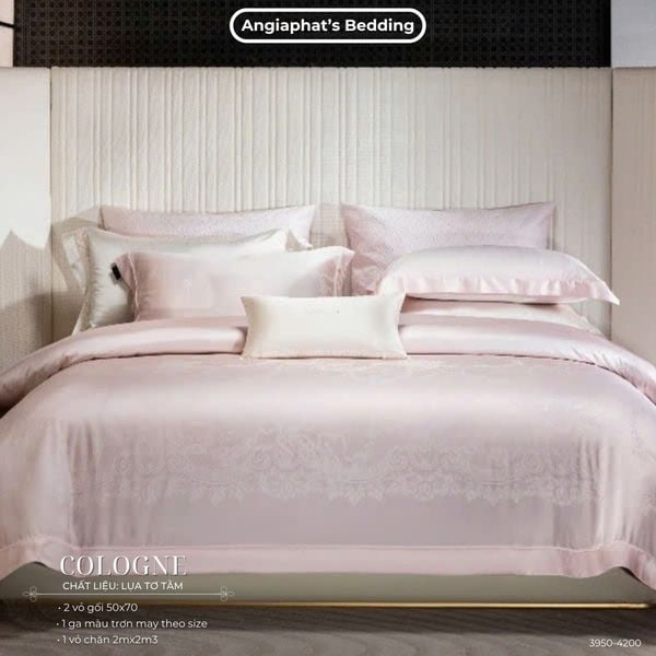 Set Chăn Ga GẤM TƠ TẰM - COLOGNE - MÀU HỒNG 