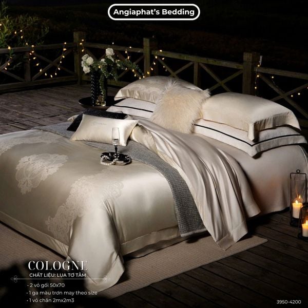  Set Chăn Ga GẤM TƠ TẰM - COLOGNE - MÀU KEM 