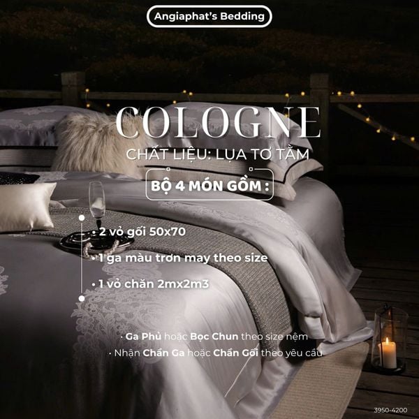  Set Chăn Ga GẤM TƠ TẰM - COLOGNE - MÀU GHI 