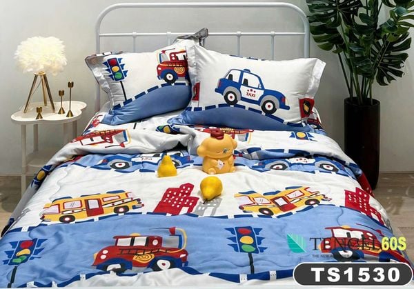  Chăn Drap May Thiết Kế - Tencel 60s Họa Tiết Cho Bé XE HƠI & MÁY BAY & VŨ TRỤ 