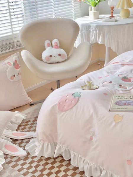  Bộ Vỏ Chăn Ga Gối Trẻ Em - Cotton Linen Kids - Thỏ Bèo Hồng 