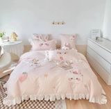  Bộ Vỏ Chăn Ga Gối Trẻ Em - Cotton Linen Kids - Thỏ Bèo Hồng 