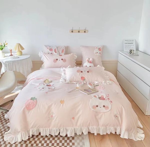  Bộ Chăn Ga Cotton Linen Kids - Thỏ Bèo Hồng 