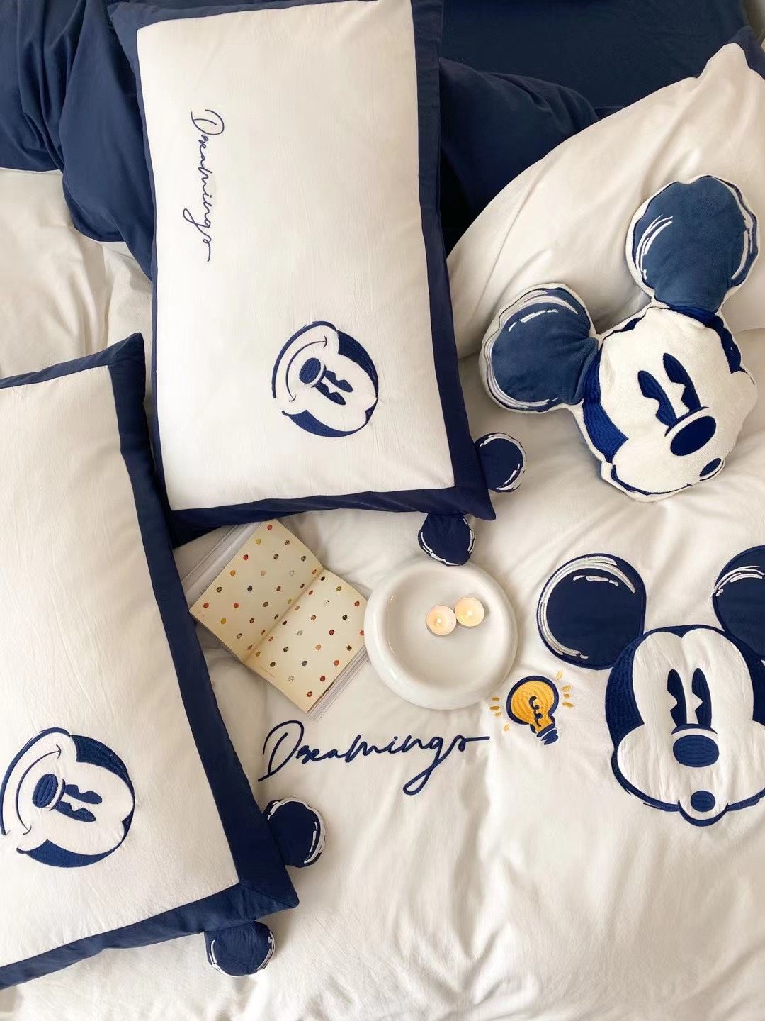  Bộ Vỏ Chăn Ga Gối Trẻ Em - Cotton Linen Kids -  Mickey Xanh Dương 