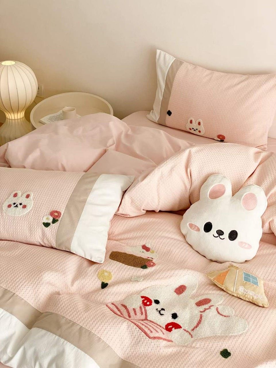  Bộ Chăn Ga Cotton Linen Kids - Thỏ Hồng 