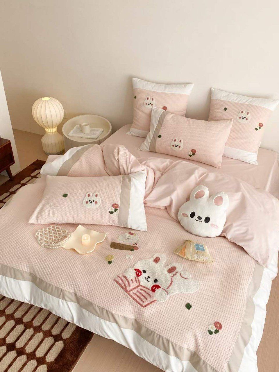  Bộ Chăn Ga Cotton Linen Kids - Thỏ Hồng 