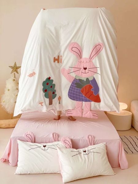  Bộ Chăn Ga Cotton Linen Kids - THỎ 