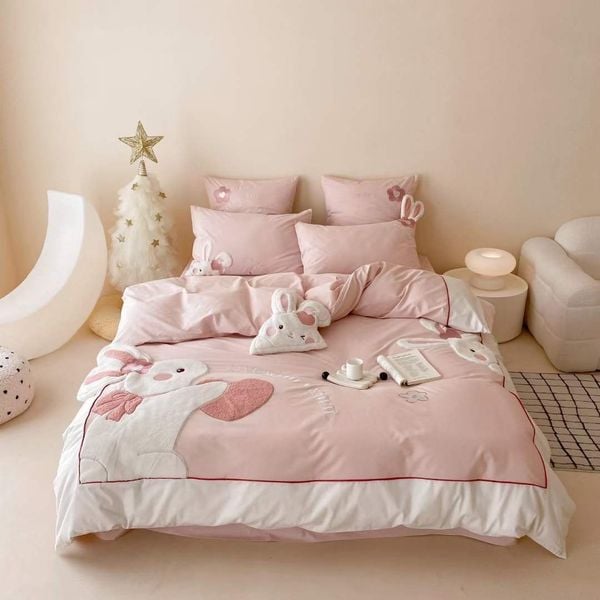  Bộ Chăn Ga Cotton Linen Kids - Thỏ 