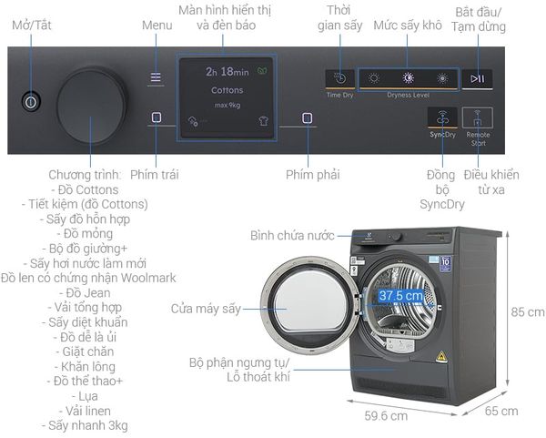 Máy sấy bơm nhiệt Electrolux UltimateCare 9 kg EDH902R9SC