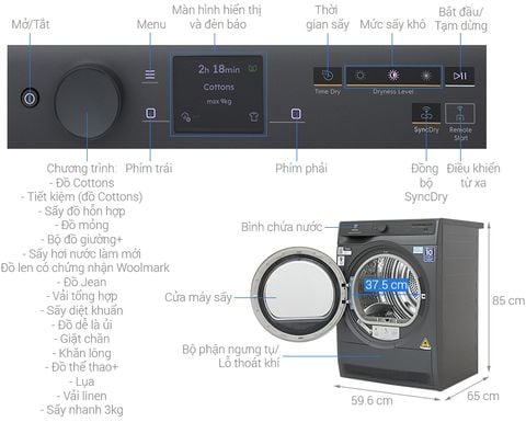 Máy sấy bơm nhiệt Electrolux UltimateCare 9 kg EDH902R9SC
