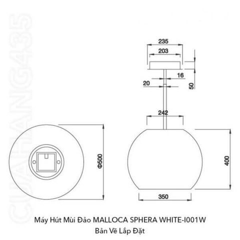 Máy hút mùi đảo Malloca Sphera white-1001W