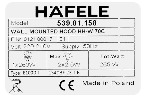 Hút mùi áp tường Hafele HH-WI70C 539.81.158