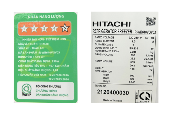 Tủ lạnh Hitachi Inverter 569 lít R-WB640VGV0X(MIR)