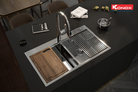 Chậu dương Konox KN8850TD Tặng Vòi rửa bát rút dây Alto Chrome
