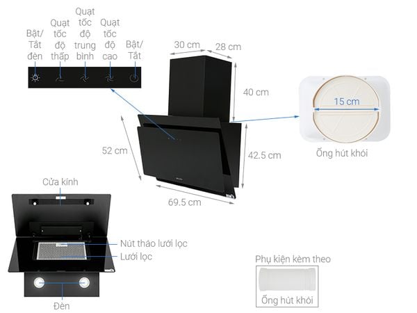 Hút mùi áp tường Malloca MC 7086HS