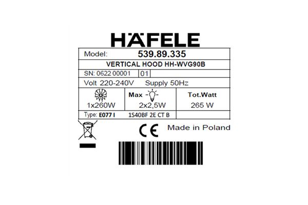 Hút mùi áp tường Hafele HH-WVG90B 539.89.335