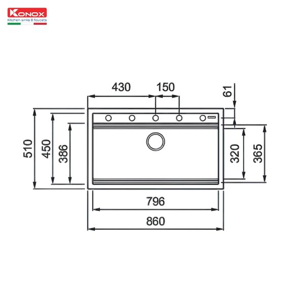 Chậu rửa bát âm Konox Terra 860S Grey