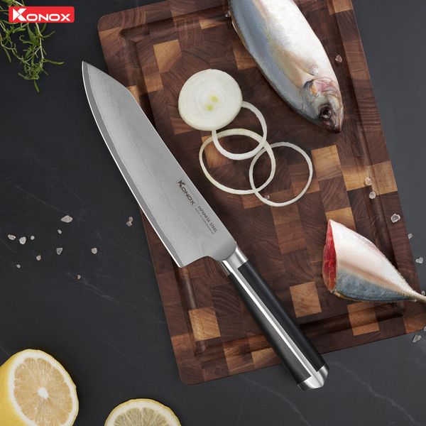 Dao thép Nhật Damascus Series Eiko Series 7″ Deba Knife