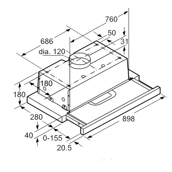 Máy Hút Mùi Âm Tủ Bosch DFT93AC50 Serie 4