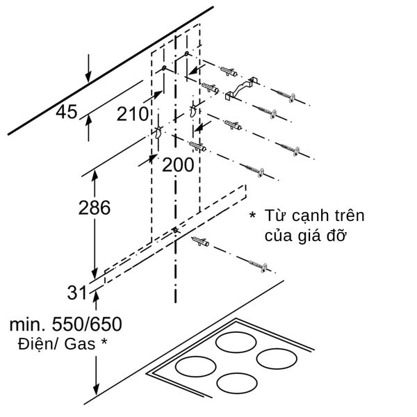 Máy hút mùi áp tường Bosch DWB66DM50B Serie 4