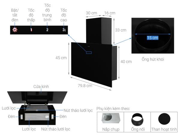 Hút mùi áp tường Hafele HH-WVG80E 533.86.018