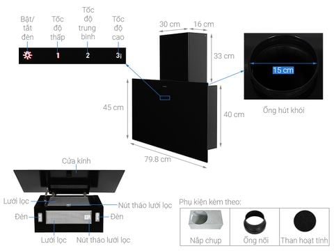 Hút mùi áp tường Hafele HH-WVG80E 533.86.018