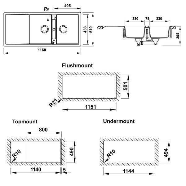 Chậu dương Hafele HS20-GKD2S80 570.33.530