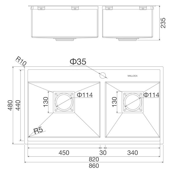Chậu rửa bát âm Malloca MS 6304 ST Inox 304