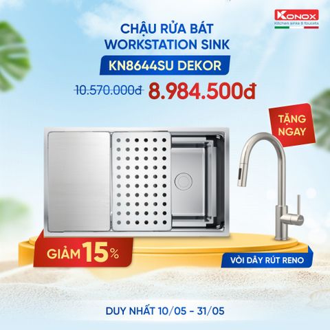 Chậu rửa bát chống xước KN8644SU Dekor TẶNG vòi rửa bát dây rút RENO