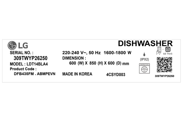 Máy rửa chén độc lập LG LDT14BLA4