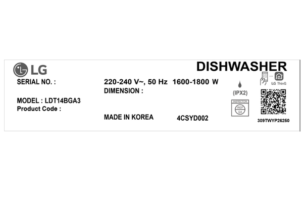 Máy rửa chén độc lập LG LDT14BGA3