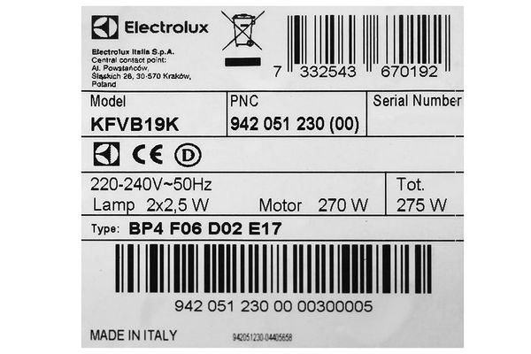 Máy hút mùi Electrolux KFVB19K
