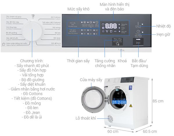 Máy sấy thông hơi Electrolux UltimateCare 9 kg EDS904H3WC