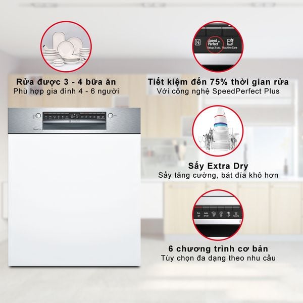 Máy rửa bát âm tủ Bosch SMI4HCS48E Serie 4