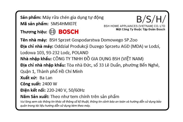 Máy rửa chén độc lập Bosch SMS4HMI07E Serie 4