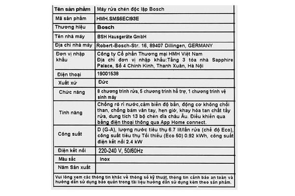 Máy rửa bát độc lập Bosch SMS6ECI93E Serie 6