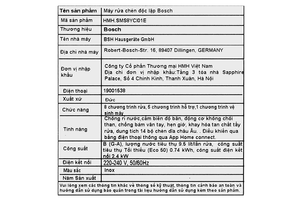 Máy rửa bát độc lập Serie 8 Bosch SMS8YCI01E sấy Zeolith
