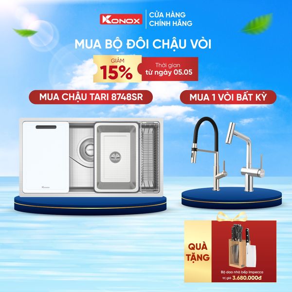 Mua Chậu rửa bát âm Konox Tari 8748SR + Vòi rửa Konox cao cấp tặng Bộ dao 5 món Impecca