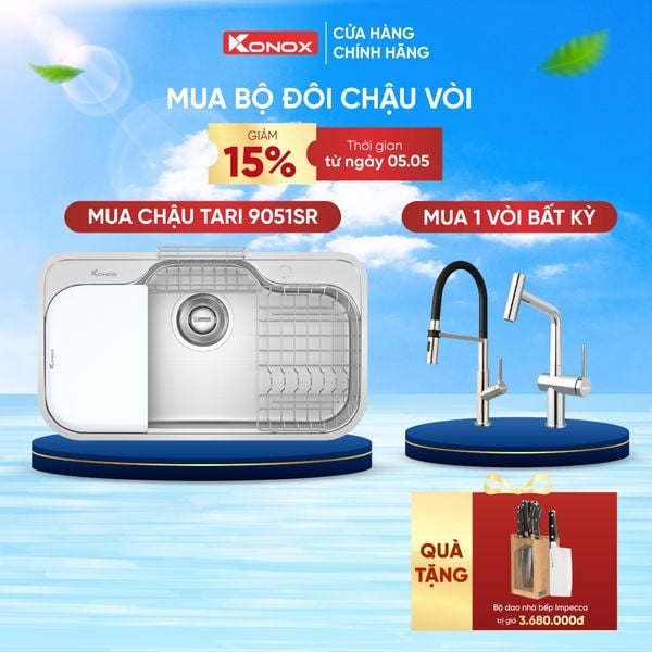 Mua Chậu rửa bát âm Konox Tari 9051SR + Vòi rửa Konox cao cấp tặng Bộ dao 5 món Impecca