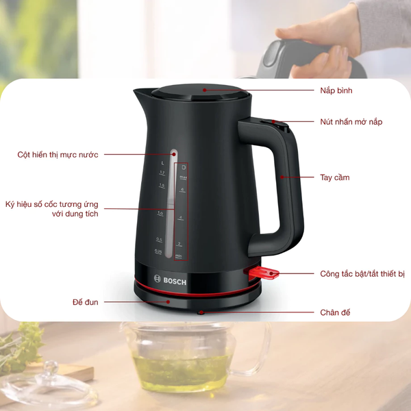 Ấm đun nước BOSCH chính hãng TWK3M123 màu đen