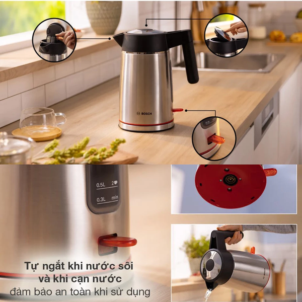 ẤM ĐUN NƯỚC SIÊU TỐC BOSCH CHÍNH HÃNG TWK6M480 ( INOX XÁM)