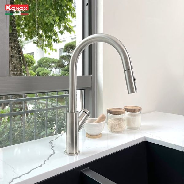 Vòi rửa bát rút dây konox Ponte Nickel